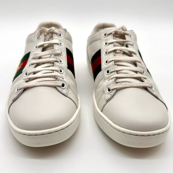 Gucci Ace Bee Embroidered Sneakers White leather Web Stripe EU 37.5 US 7.5 - Picture 4 of 12
